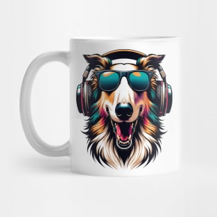 Grinning Borzoi as Smiling DJ with Headphones Mug